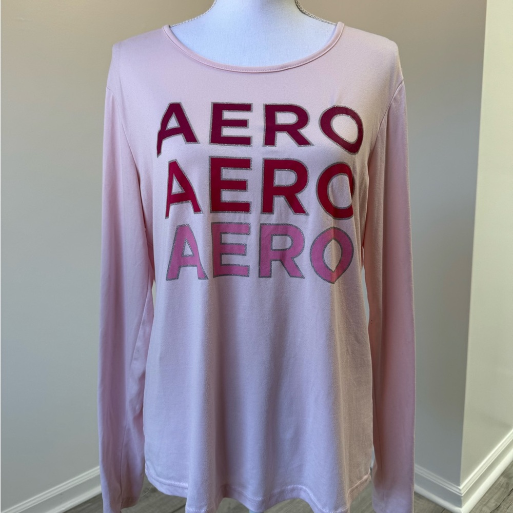 Aeropostale Womens Large Pink Pajama Top Long Sleeve Sleep Shirt